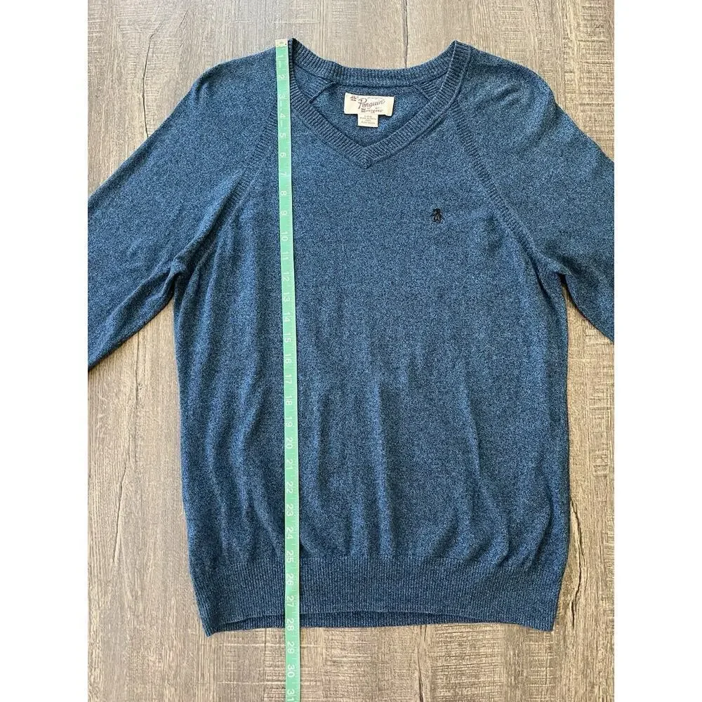 Penguin by Munsingwear Sweater Mens Pullover Blue V Neck 100% Pima Cotton, Large